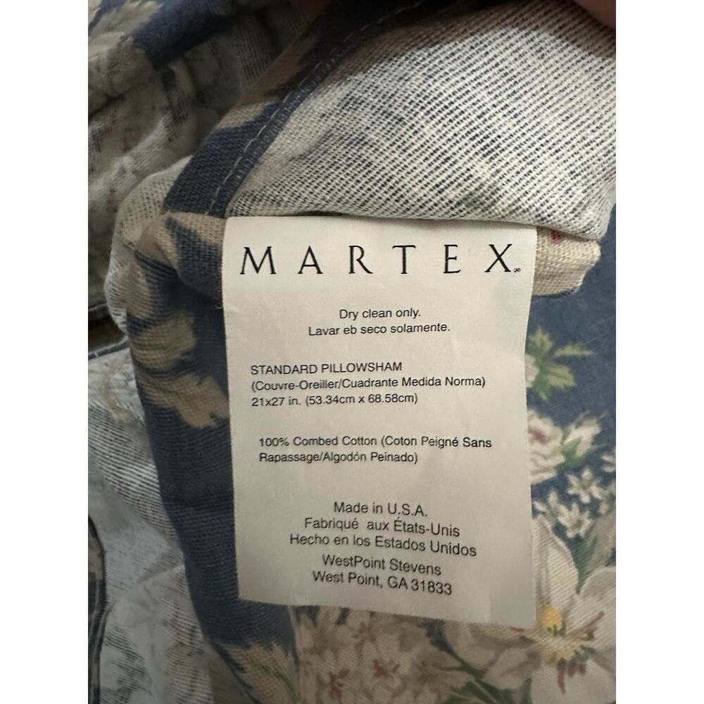 Vintage Martex Blue Beige Floral Ruffled Shabby Chic Cottage Stand Pillow Shams - Picture 10 of 10